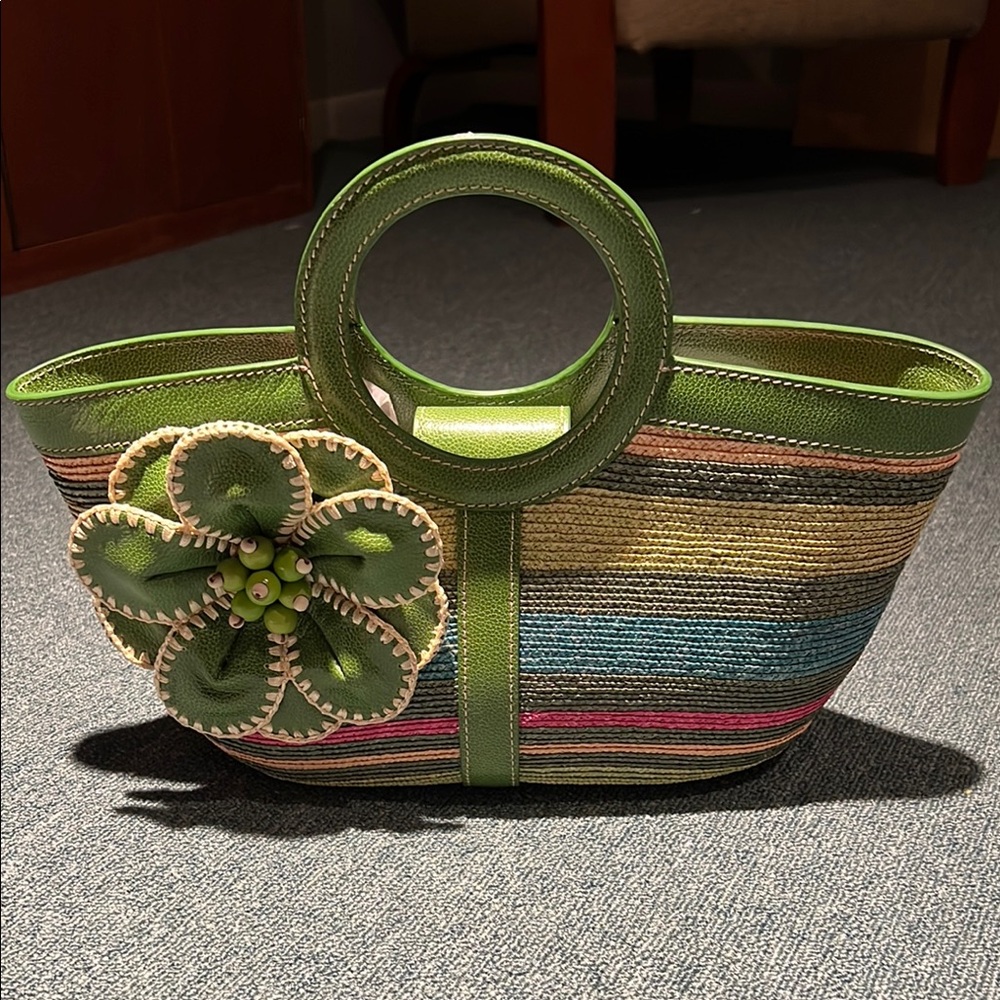 Isabella Fiore Green Floral Multicolor Tote